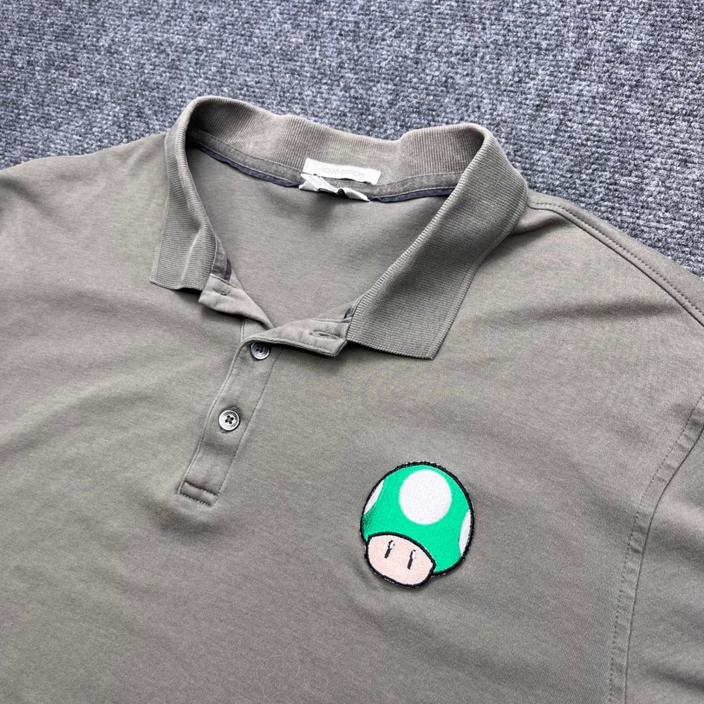 Calvin Klein Liquid Cotton Embroidered Mushroom Patch Olive Green Polo Shirt